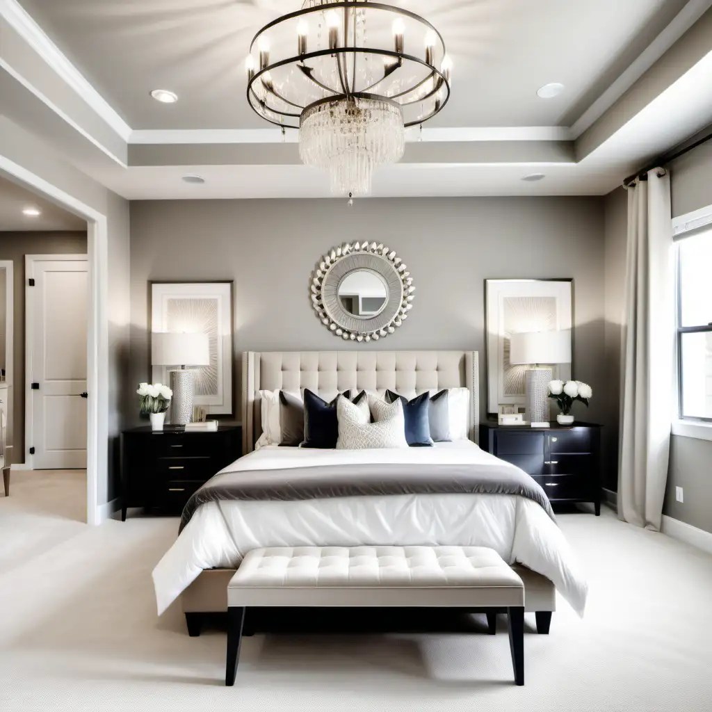 Luxurious Transitional Master Bedroom with Feature Wall and Modern