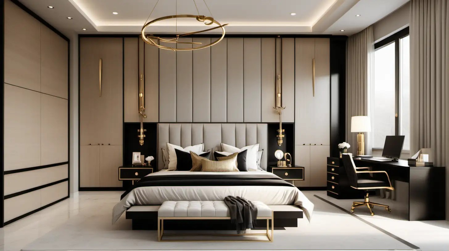 Contemporary Minimalist Bedroom Design with King Bed and Desk MUSE AI