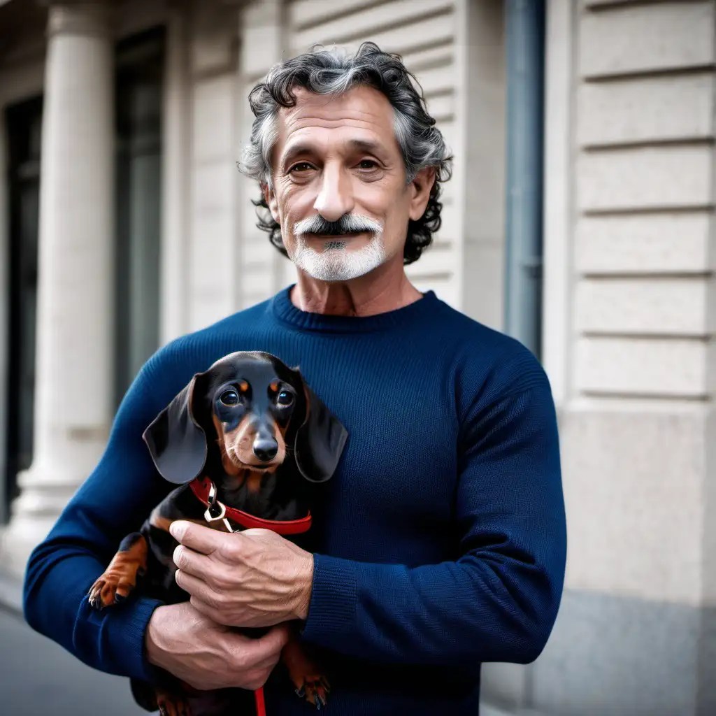 Stylish Senior with Dachshund Parisian Art Gallery Pose MUSE AI