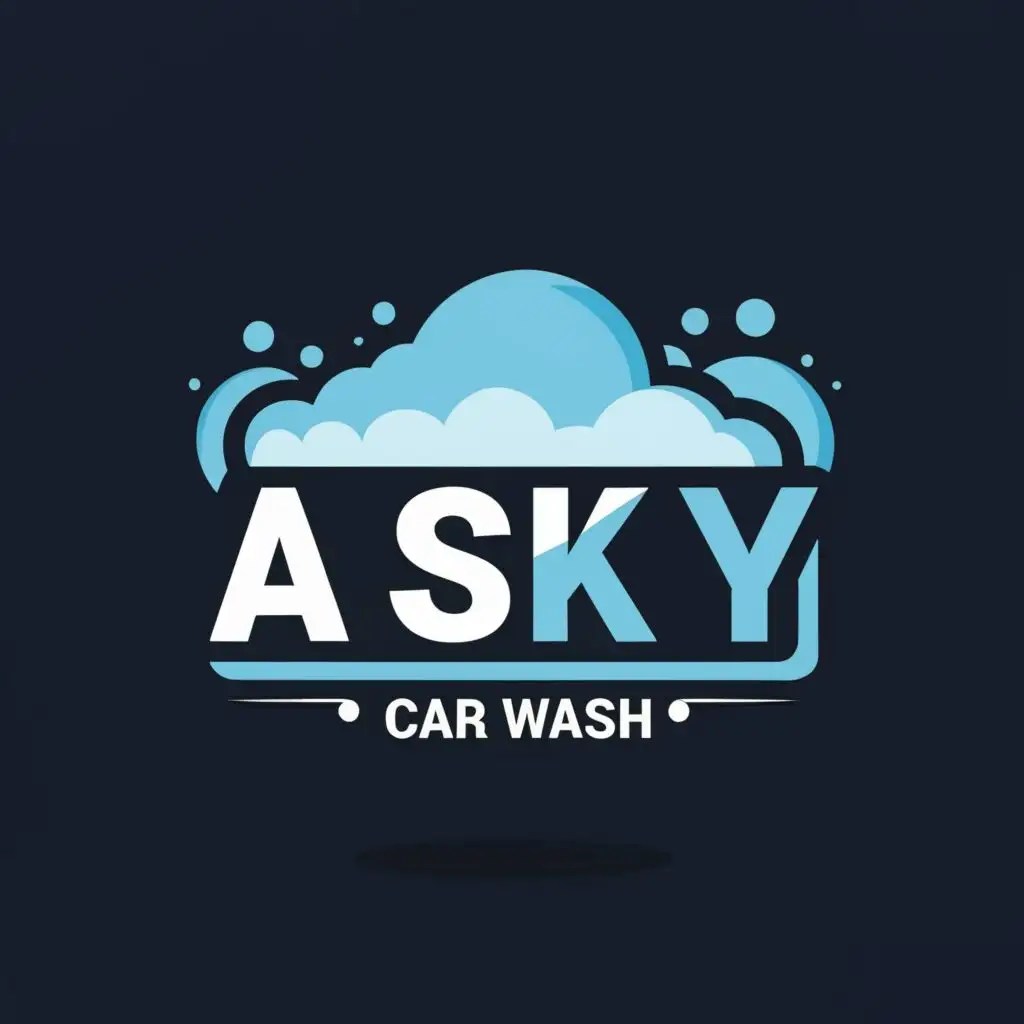 LOGO Design For A Sky Dark Blue Car Wash Theme with Typography AI