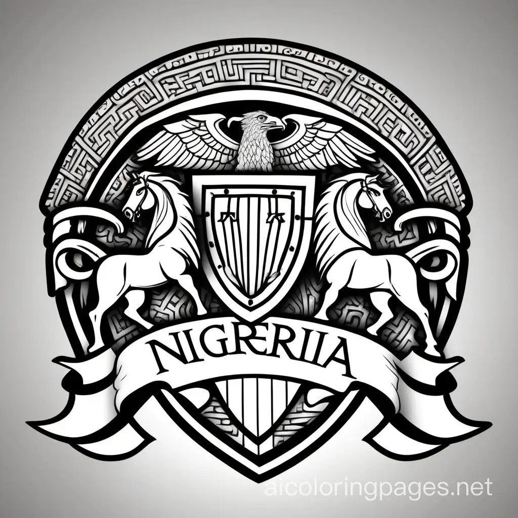 Nigerian Coat of Arms Coloring Page Black Shield White Pall Horses and