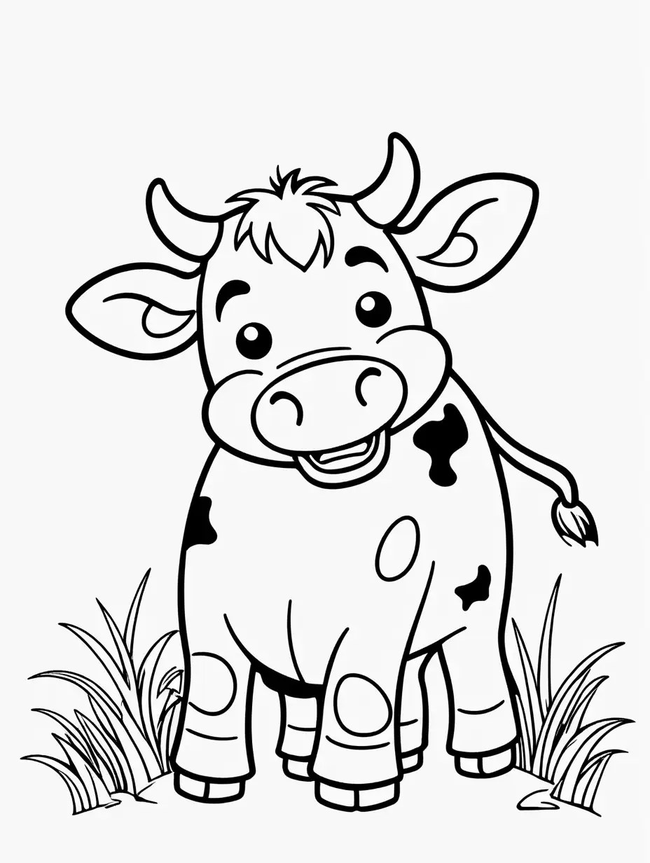Cartoon Cow Eating Grass Coloring Page for 3YearOlds MUSE AI
