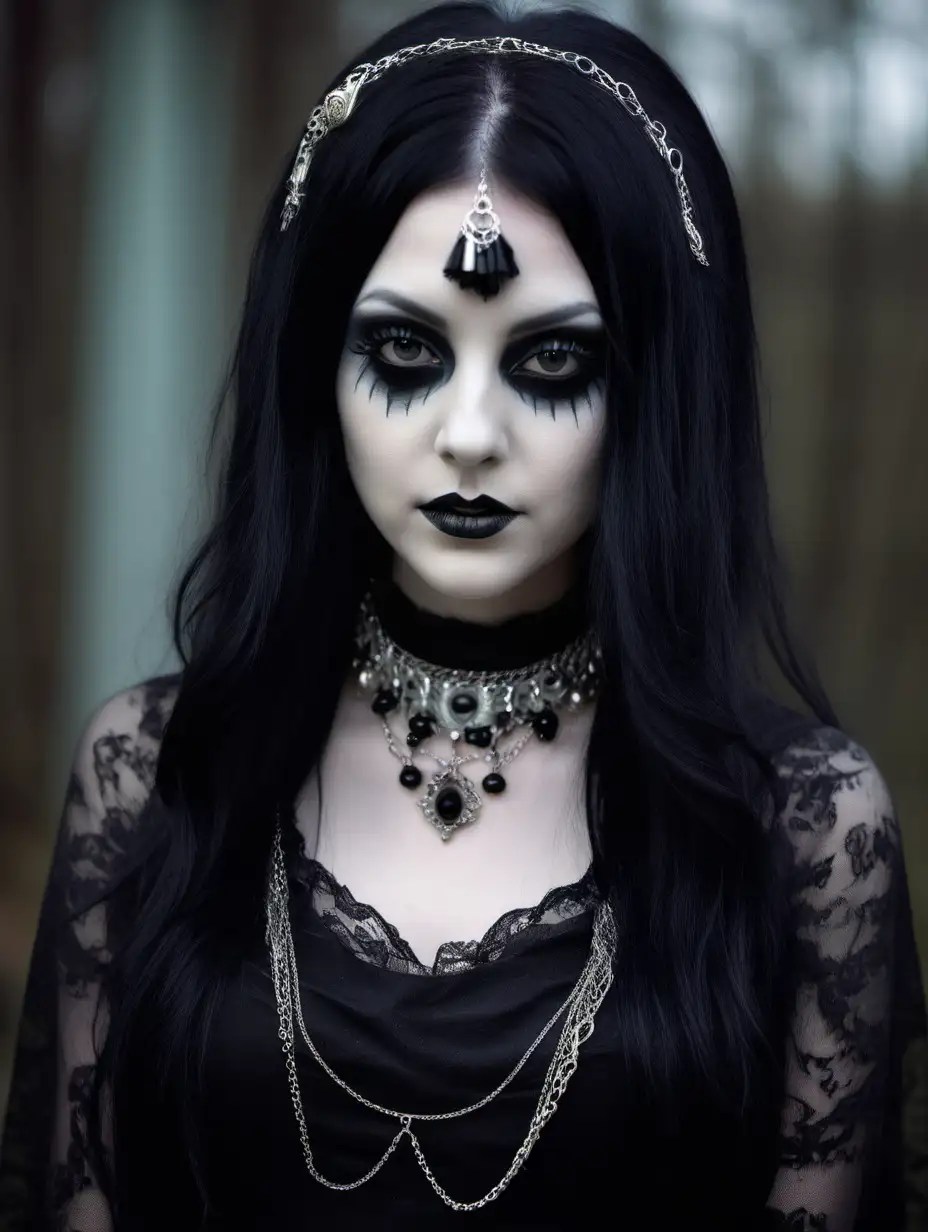 Gothic Style Portrait Edgy Elegance with Black Hair and Unique Jewelry