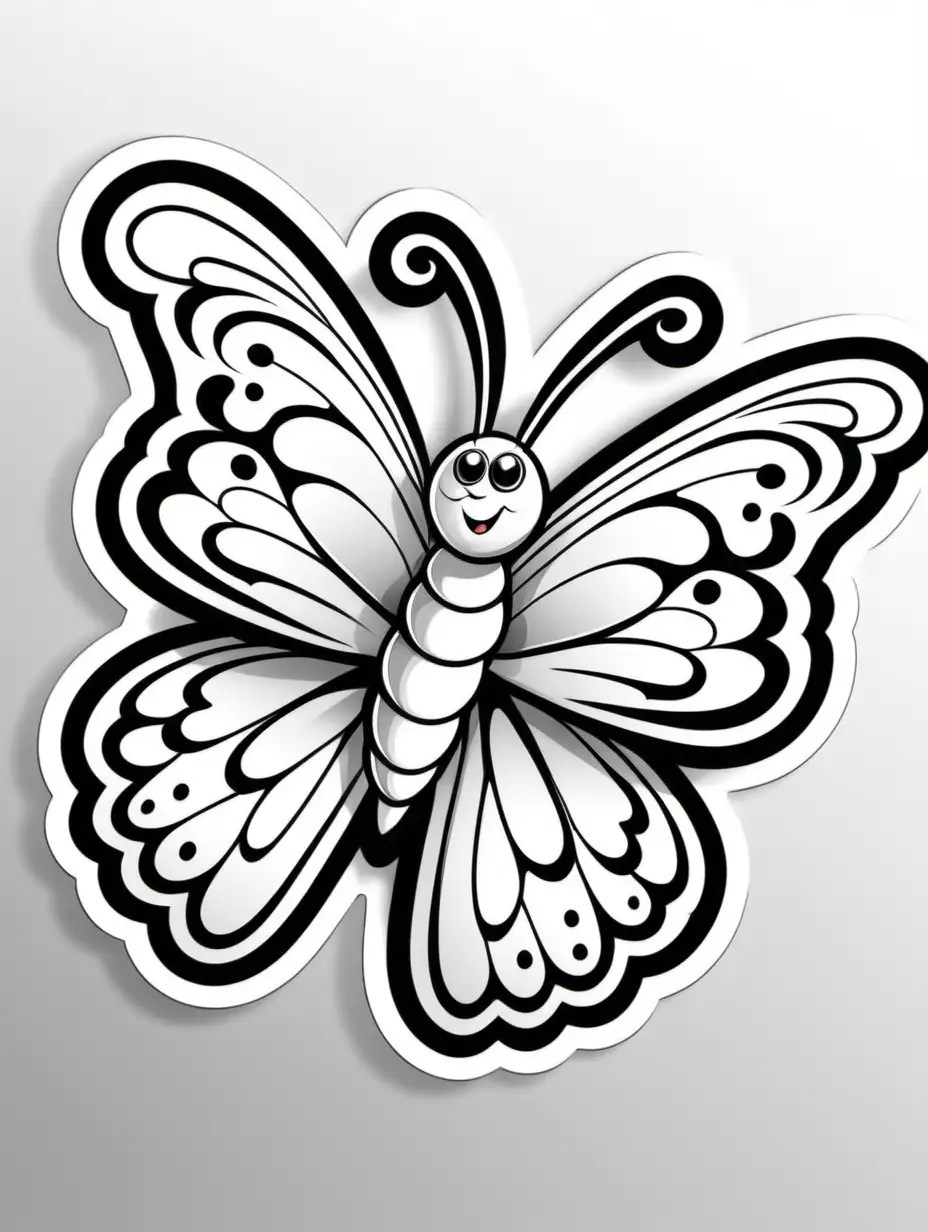 Cartoon Butterfly Sticker Whimsical Black and White Coloring Book