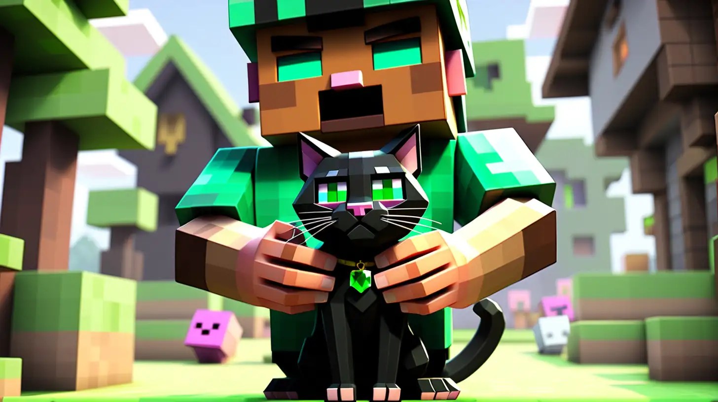 Minecraft Villager with Black Cat and Emerald MUSE AI