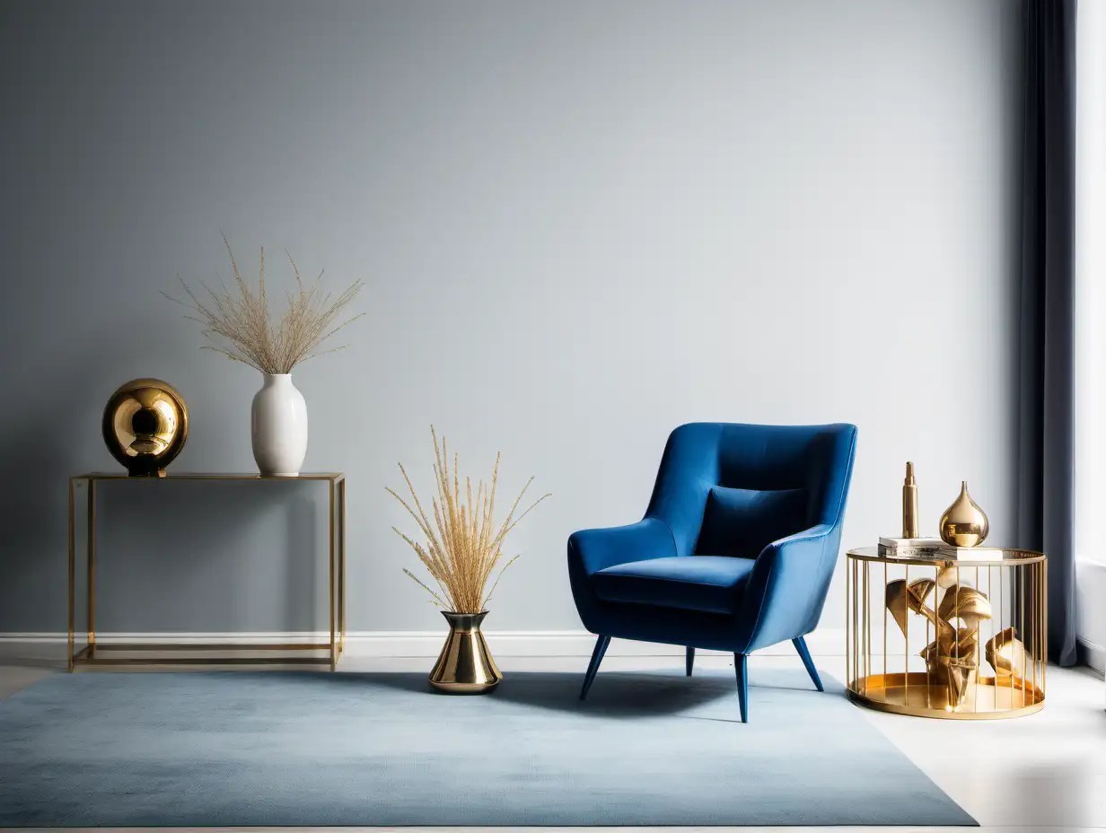 Contemporary Blue and Gold Living Room Elegance MUSE AI