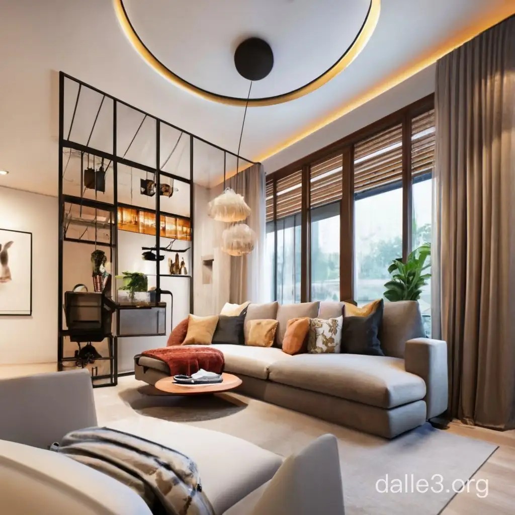 Modern 3D Living Room Design Spacious 32 sqm Elegance Dalle3 AI