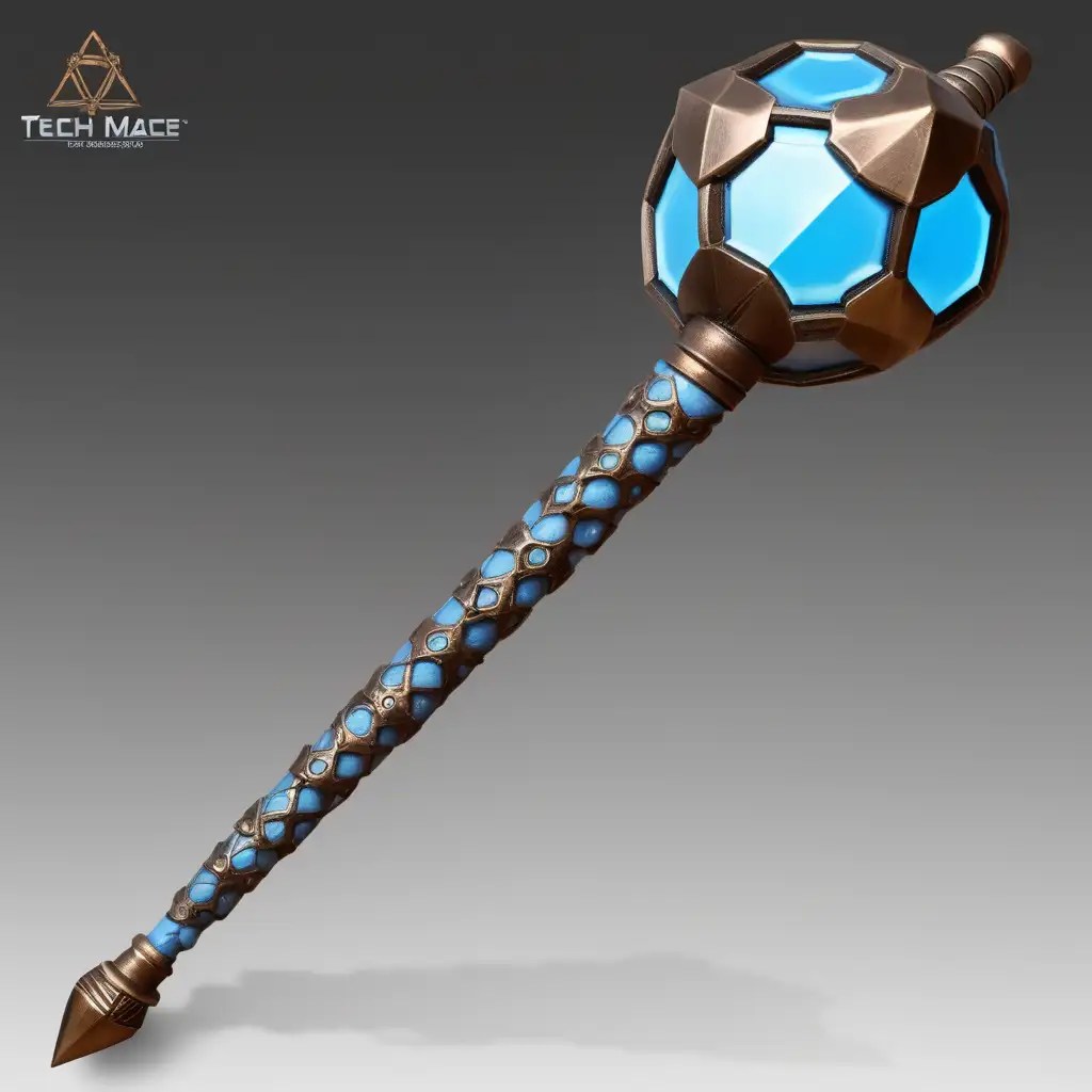 Futuristic Icosahedron Mace TechInspired Weapon in Light Blue and Bronze MUSE AI