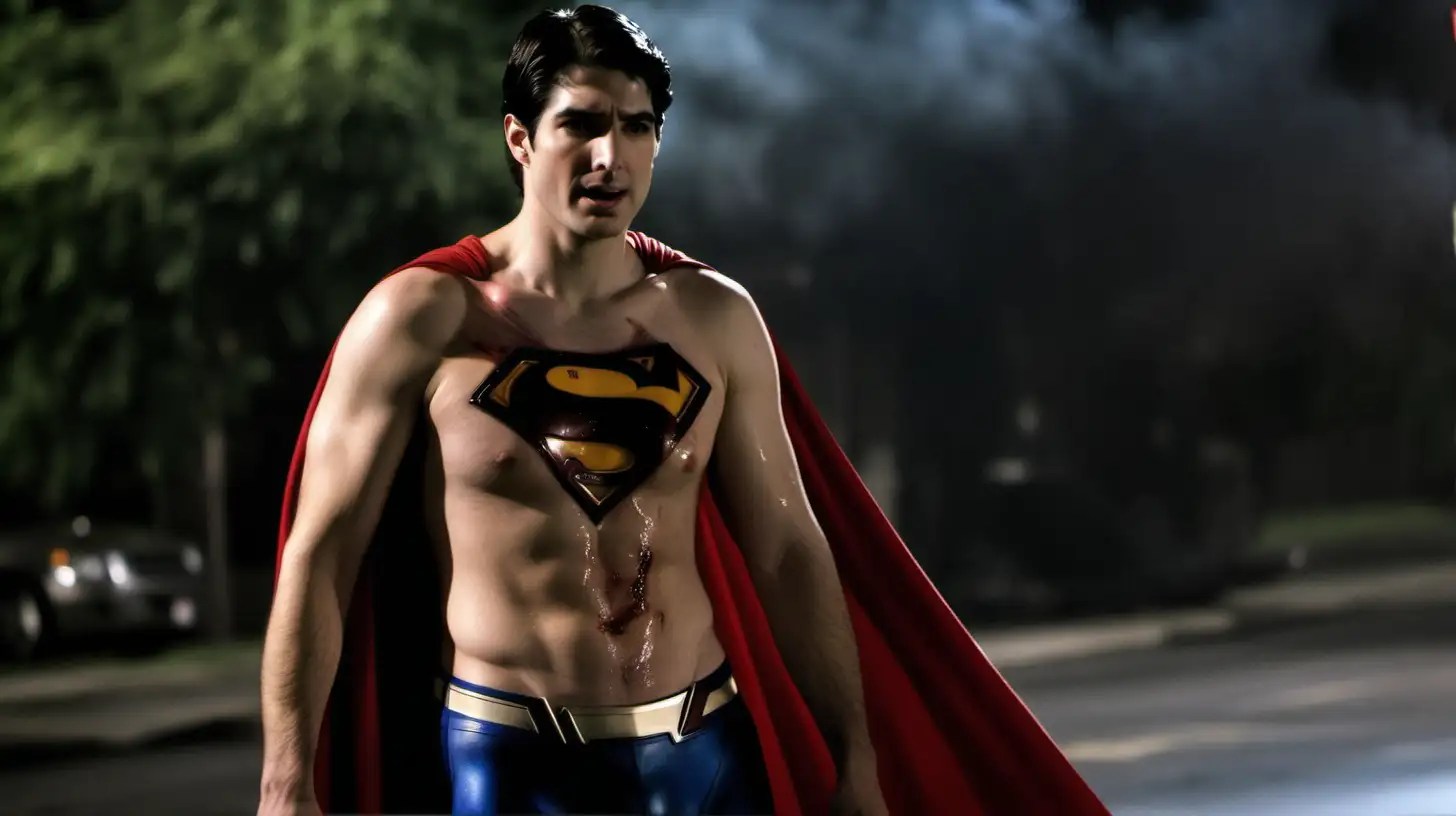 Superman Brandon Routh Torn Costume in Intense Street Battle MUSE AI