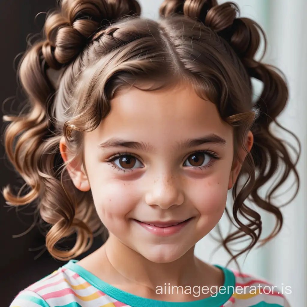 Cheerful 11YearOld Girl with Unique Hairstyle and Dimples AI Image