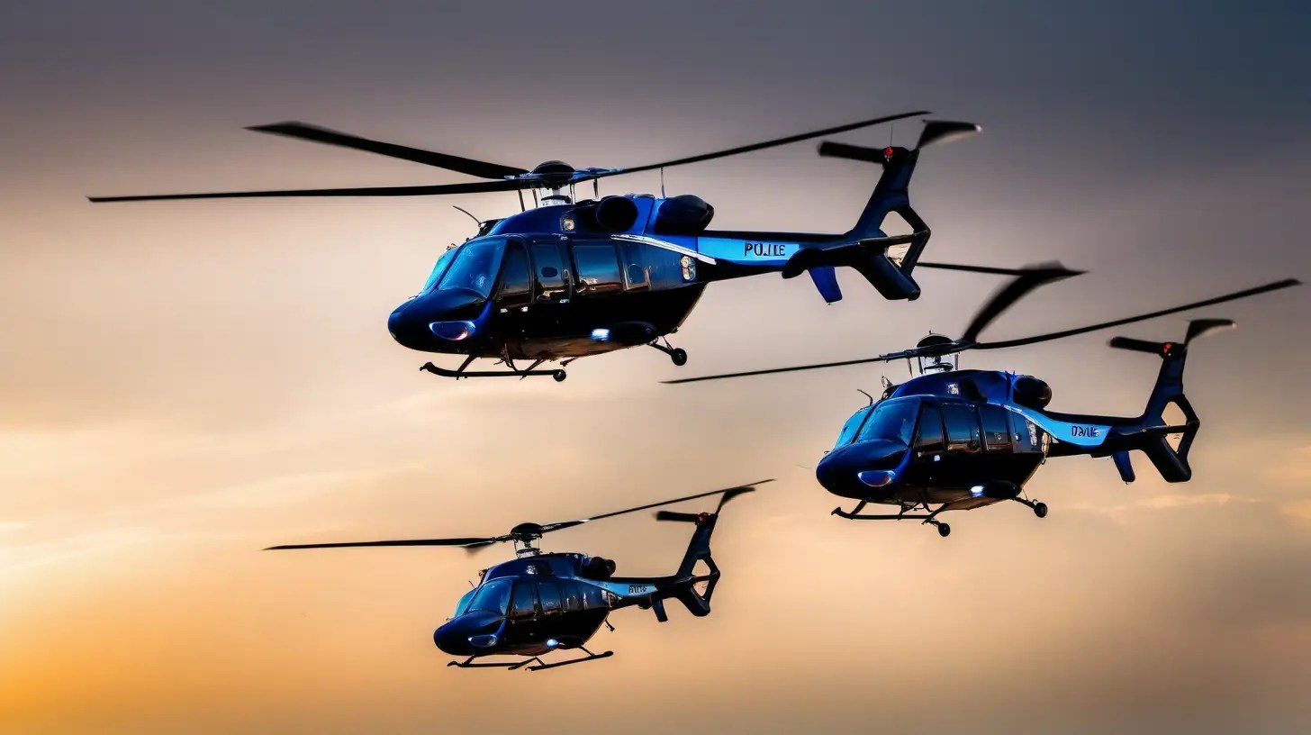 Graceful Police Helicopters Soar Across Mesmerizing Sky in Aerial