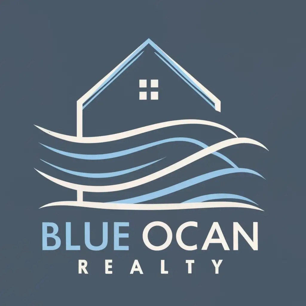 LOGO Design For Blue Ocean Realty Elegant House Symbol with Typography in Real Estate AI Logo