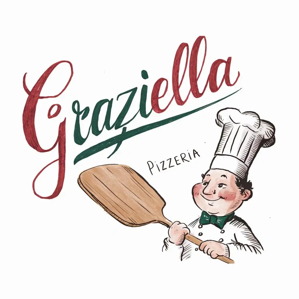 Sketching Graziella Pizzeria Logo Nostalgic Italian Ambiance with Chefs