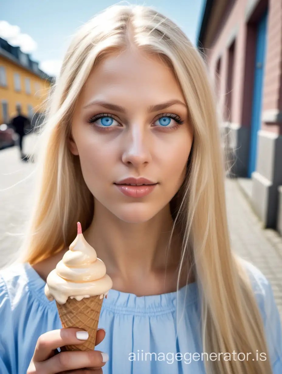 Blonde Swedish Woman with Blue Eyes Portrait AI Image Generator