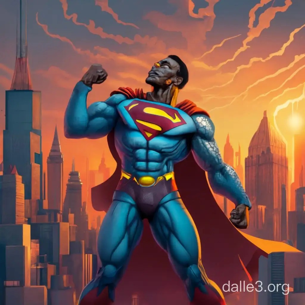 Powerful Black Superman Emerges in Eclipse Scene Dalle3 AI