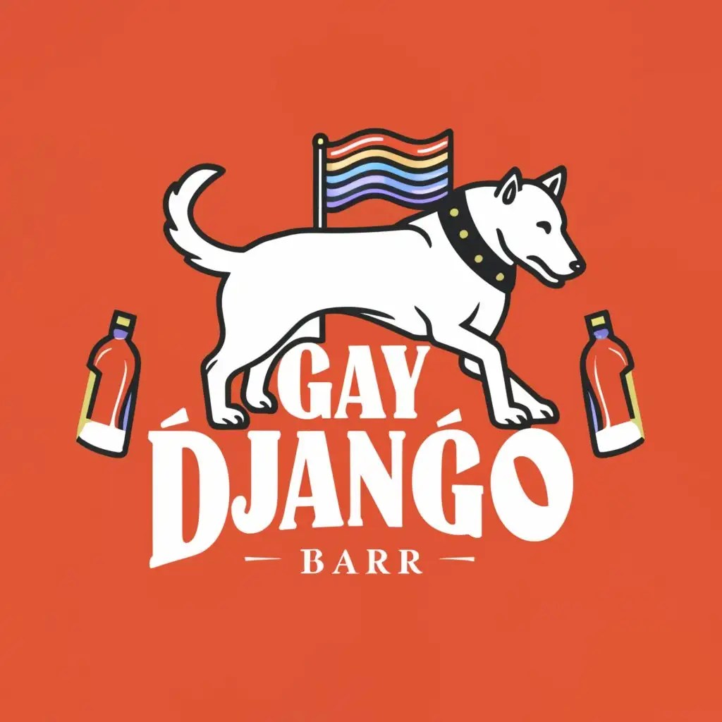 LOGO Design For Gay Bar Django Whimsical White Dog with LGBT Flag and