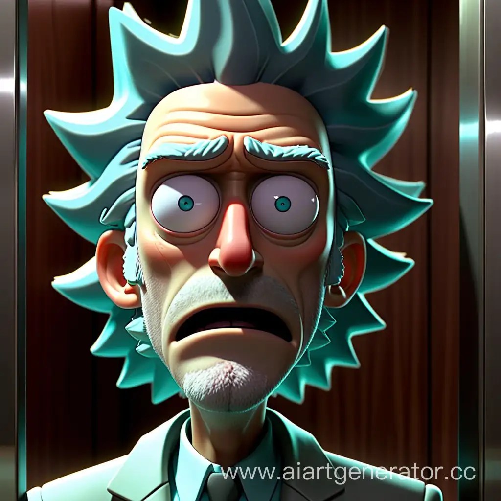 Rick Sanchez Giving a Sly Glance in Elevator Surveillance AI Art Generator
