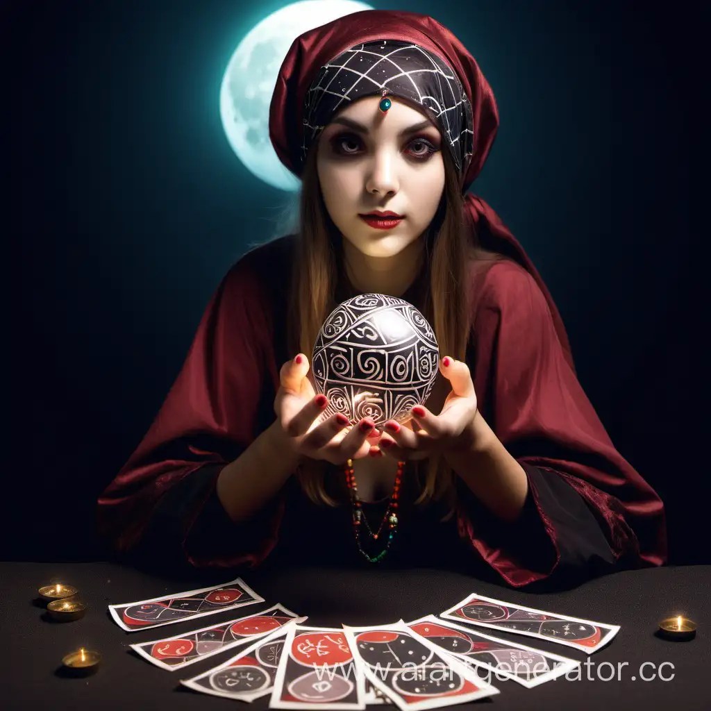 Mystical Fortune Teller Girl Reading Tarot Cards AI Art Generator