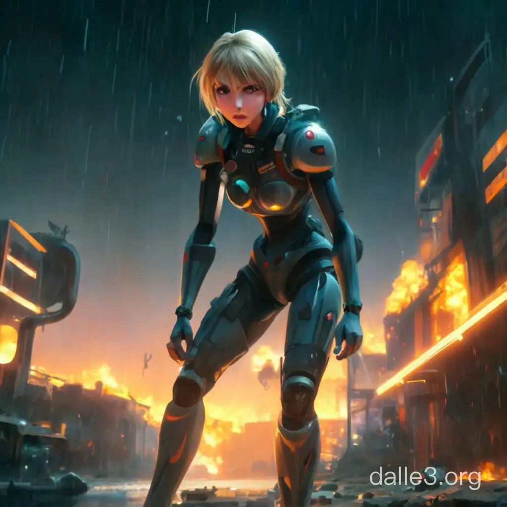 Deunan Knute Climbing Out of Powered Suit in Desert Town at Night Appleseed Manga Series Art