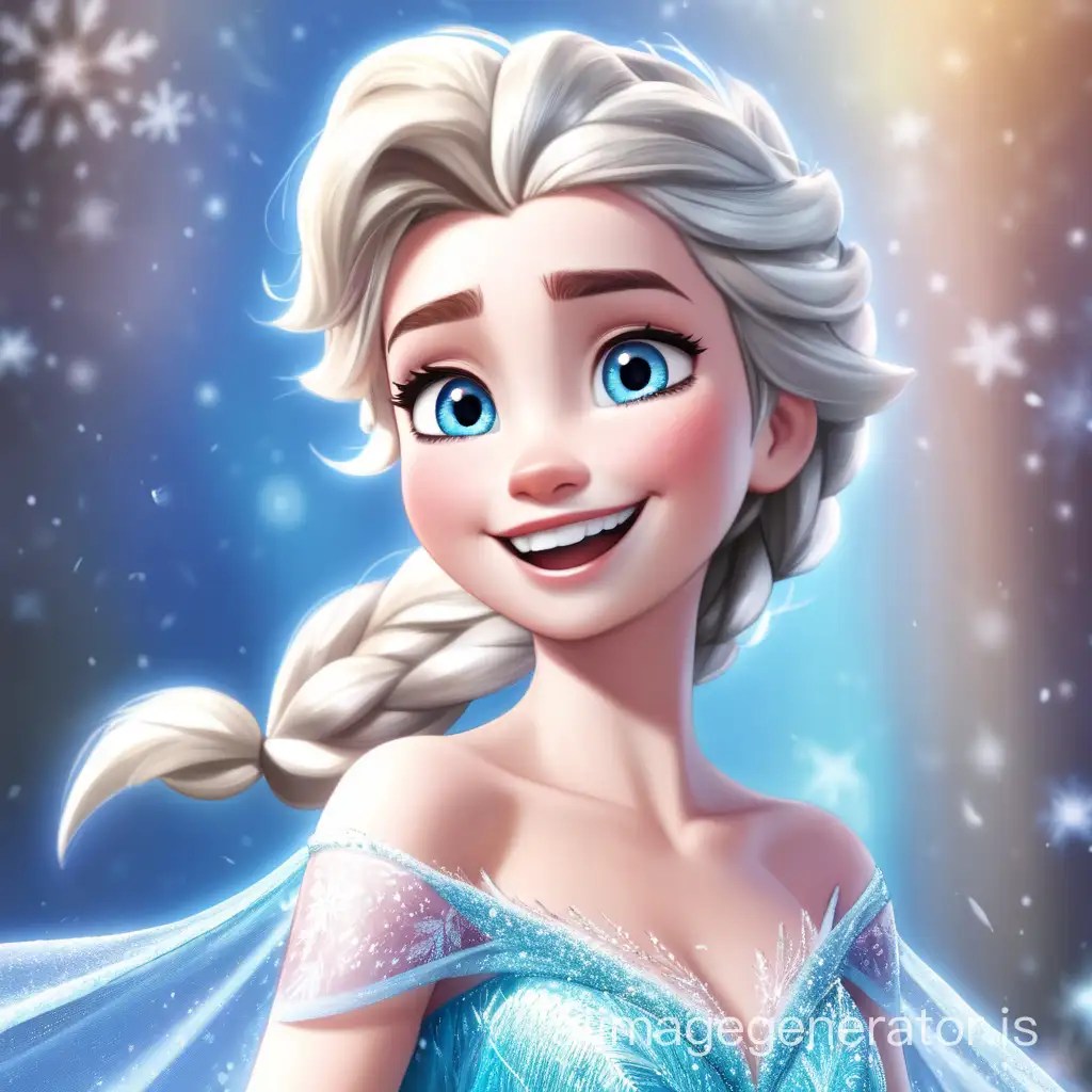 Joyful Elsa from Frozen with a Radiant Smile AI Image Generator