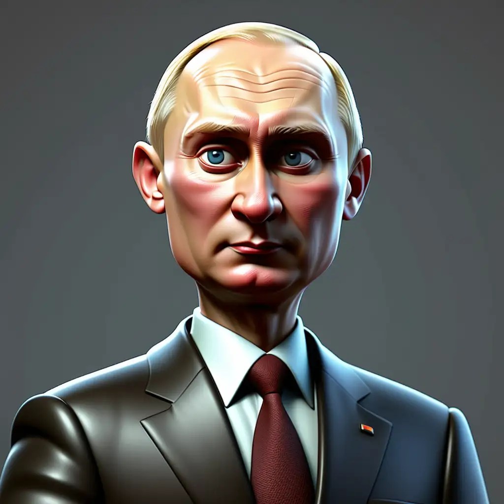 Vladimir Putin 3D Cartoon Digital Illustration of the Russian Leader in