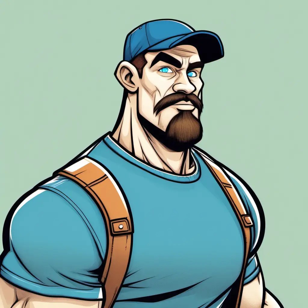 Cartoon Style Muscular White Man with Ball Cap and Goatee MUSE AI