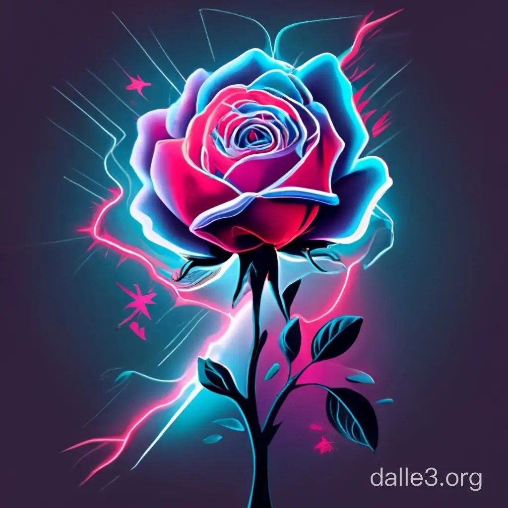 Bioluminescent Blue Electric Rose on Dark Background Dalle3 AI