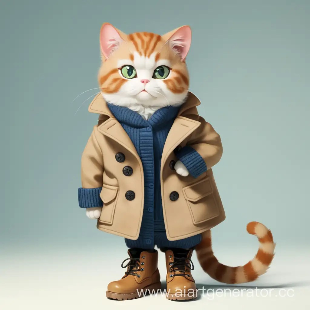 Adorable Cat Wearing Boots and a Stylish Coat AI Art Generator