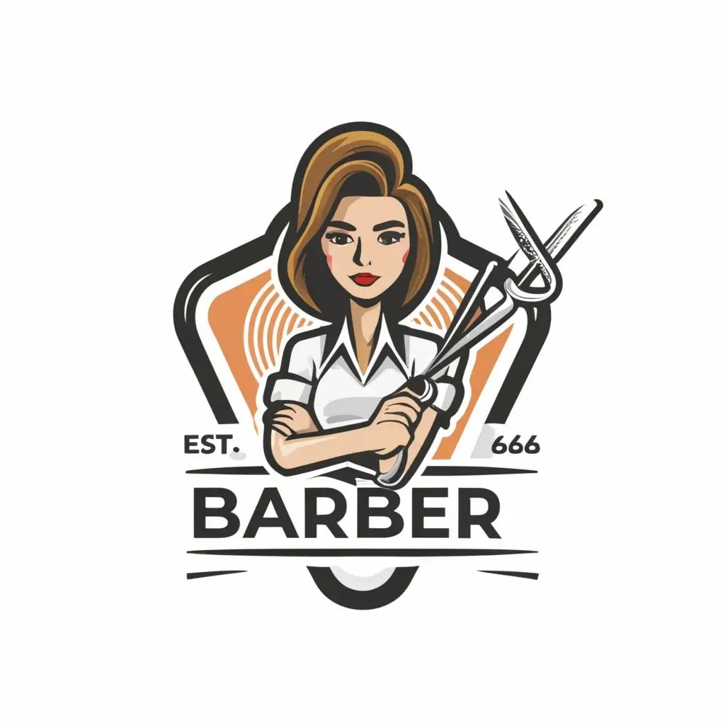 LOGO Design For Barber Modern Minimalistic Logo Featuring Female Barber