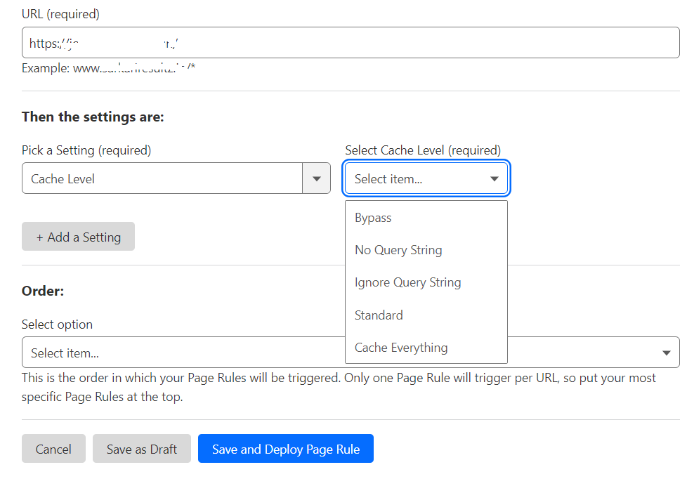 Cloudflare page rules cache level everything redirect and sub domain