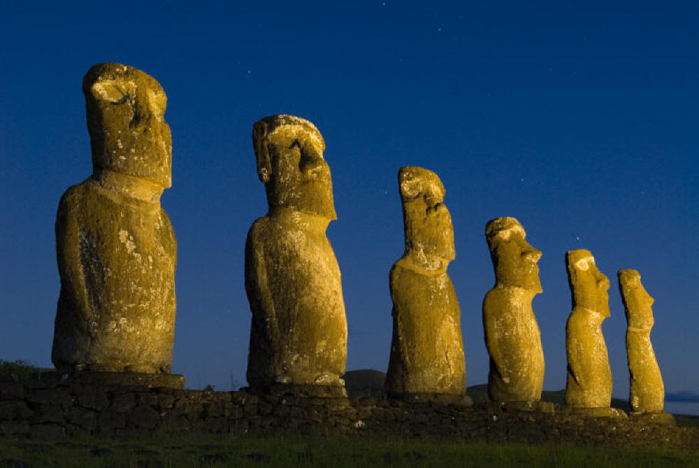 Easter Island's famous stone heads look upward to the stars.