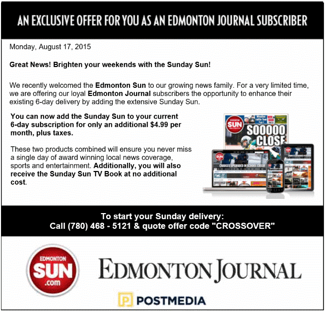 Code crossover How long before the Edmonton Journal and the Edmonton