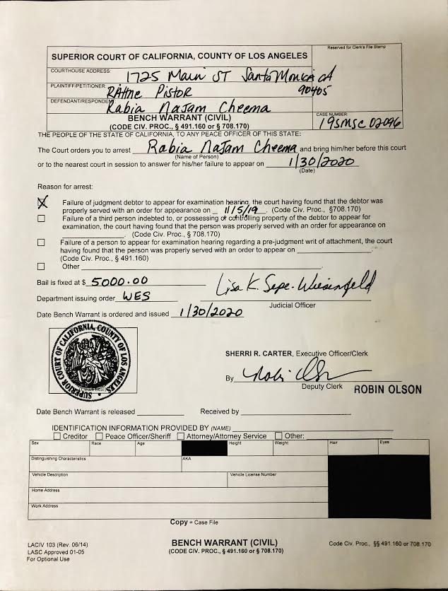 (court seal) judge commissioner of the superior court physical description and. Web this bench warrant shall expire on. Rabia Najam Cheema Thief and Violent Con Artist