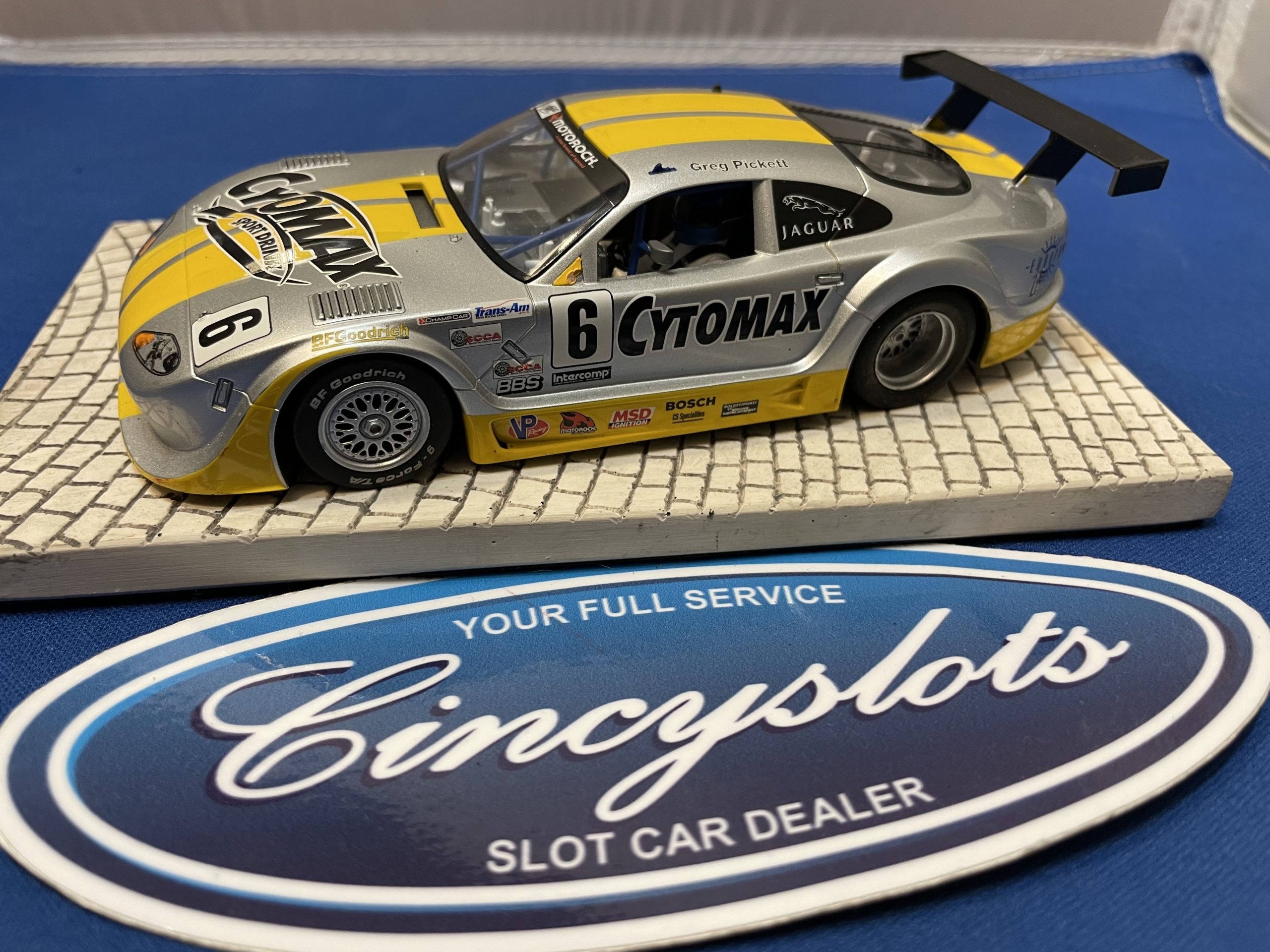 Scalextric Jaguar XKRS Slot Car Yellow/Silver Used