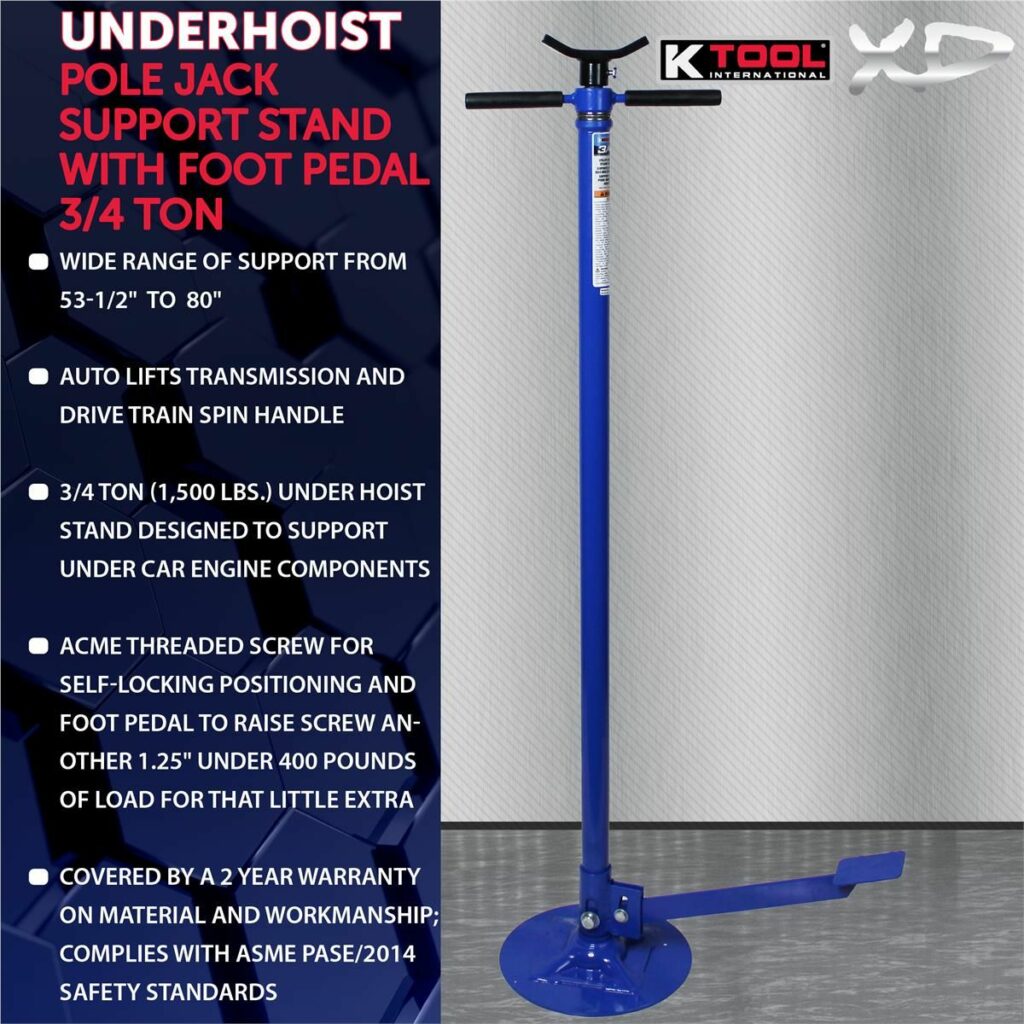 KTool 1,500 lb. (3/4 ton) Under Lift Jack Stand with Pedal