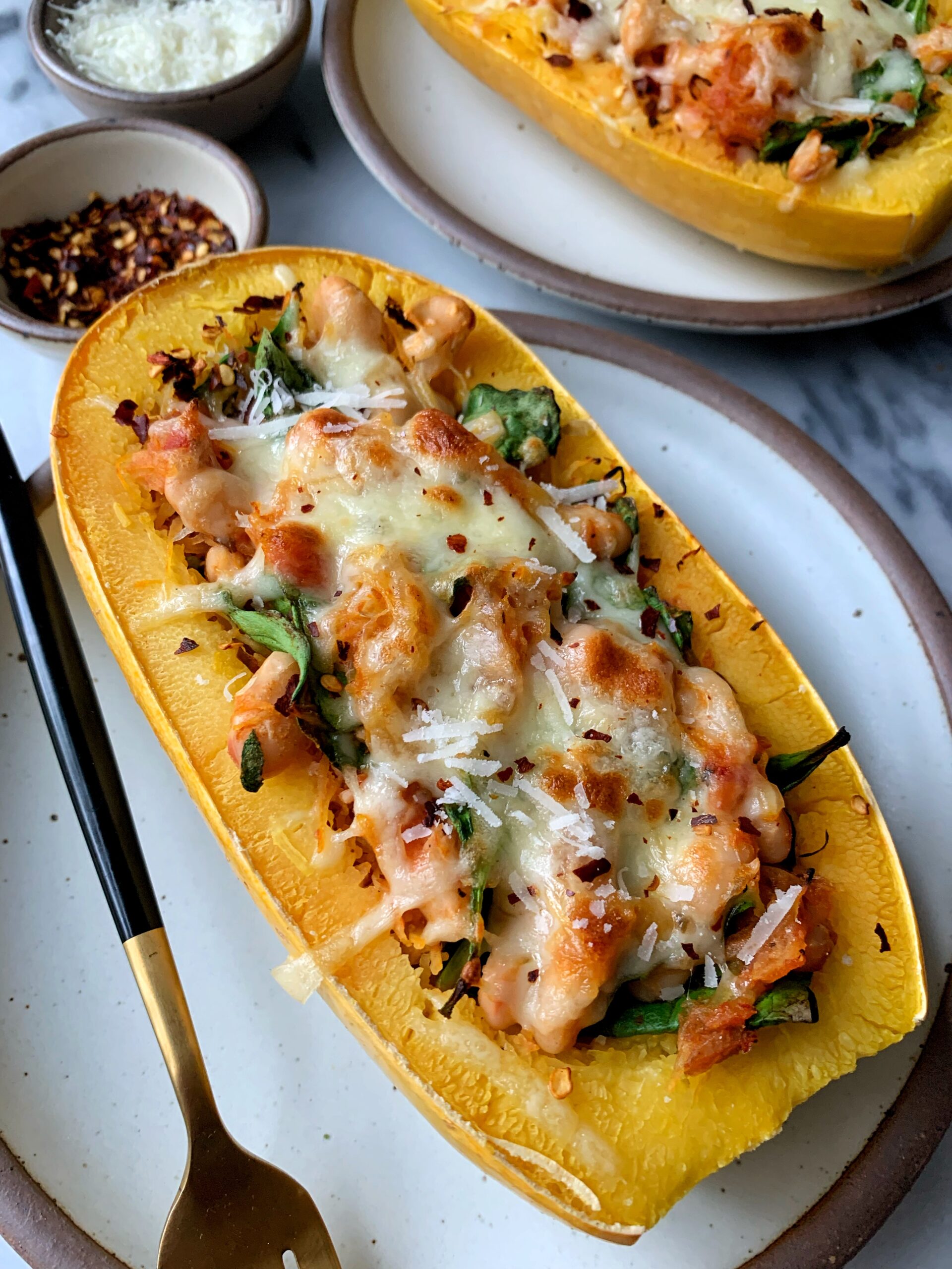 Vegetarian Spaghetti Squash Pasta Boats rachLmansfield