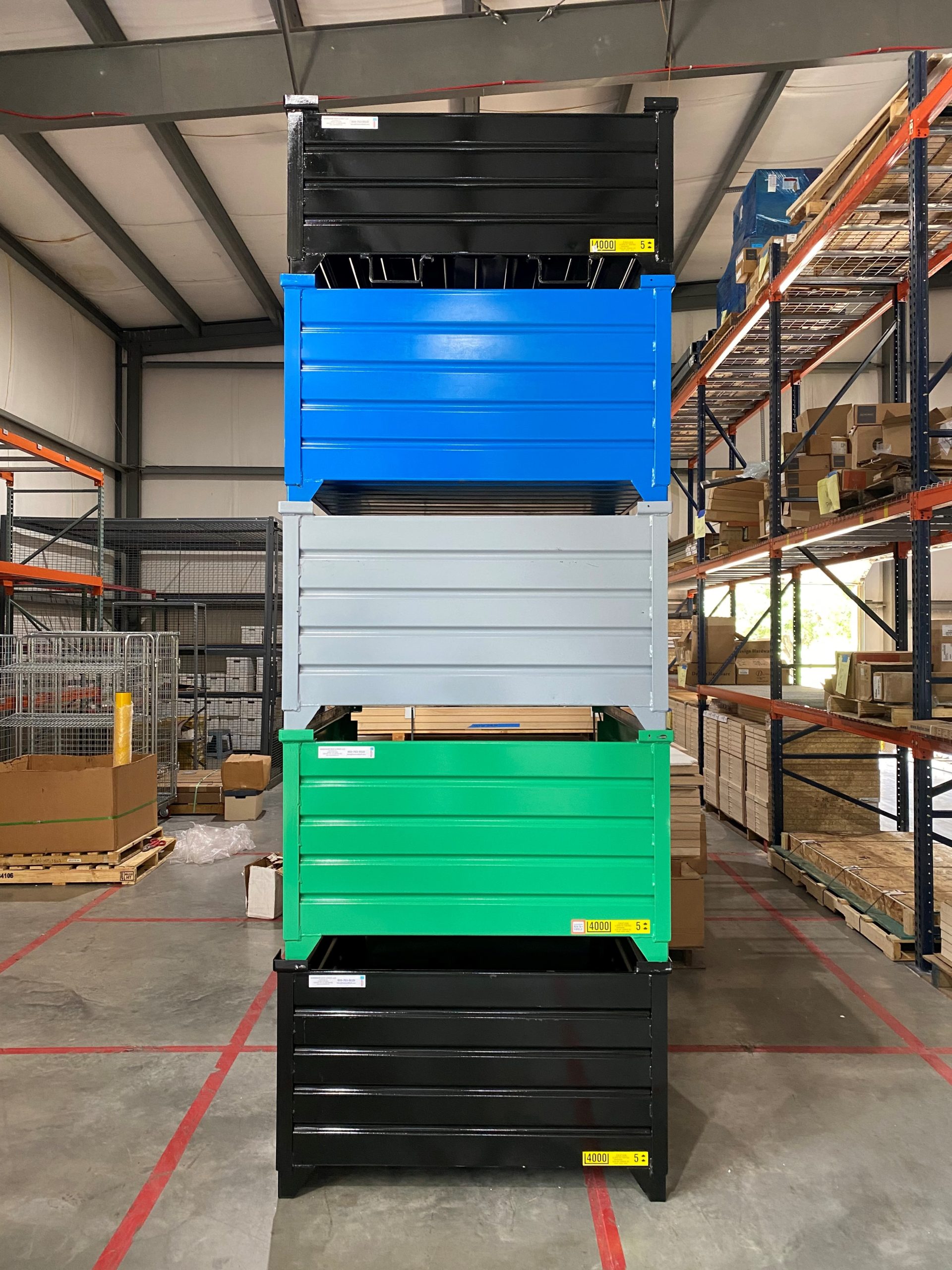 Stackable Corrugated Steel Totes Warehouse Rack and Shelf