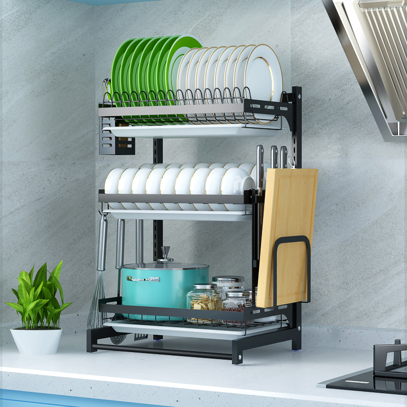 THREE LAYER COUNTERTOP DISH RACK, SPOON HOLDERS, KNIFE HOLDER, BOARD HOLDER