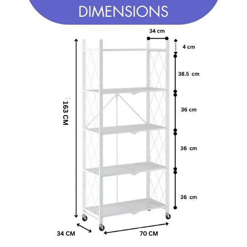 5 LAYER FOLDABLE SHELF, FOLDABLE STORAGE RACK, WHITE FOLDABLE STOARGE RACK