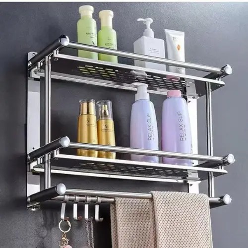 SUS 201 STAINLESS STEEL 3 LAYER RACK, BATHROOM STORAGE RACK, WALL