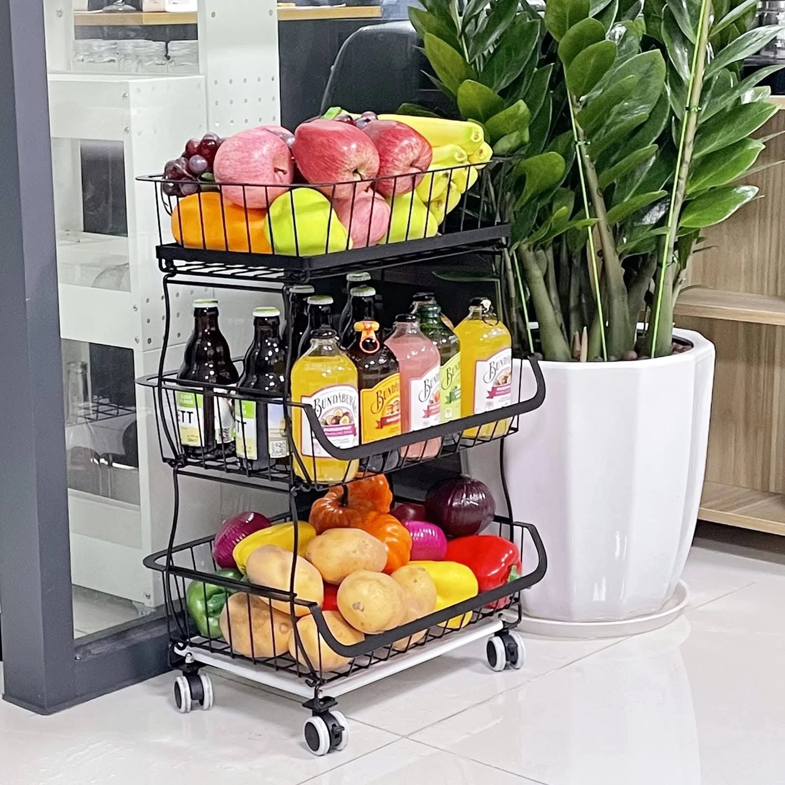 3 TIER FRUIT AND VEGETABLE STORAGE BASKET, KITCHEN STORAGE RACK