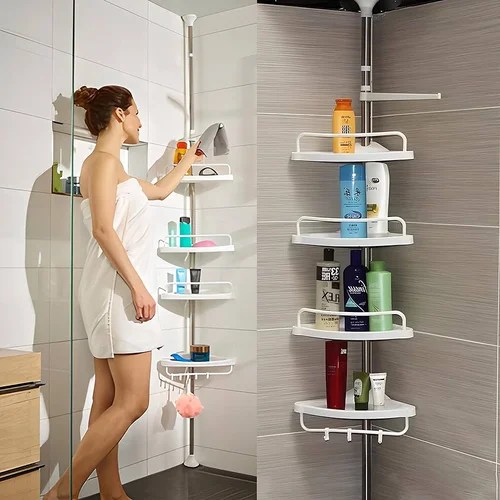 BATHROOM 4 LAYER CORNER RACK TOP STAND, WITH TOWEL HOLDER, BATHROOM