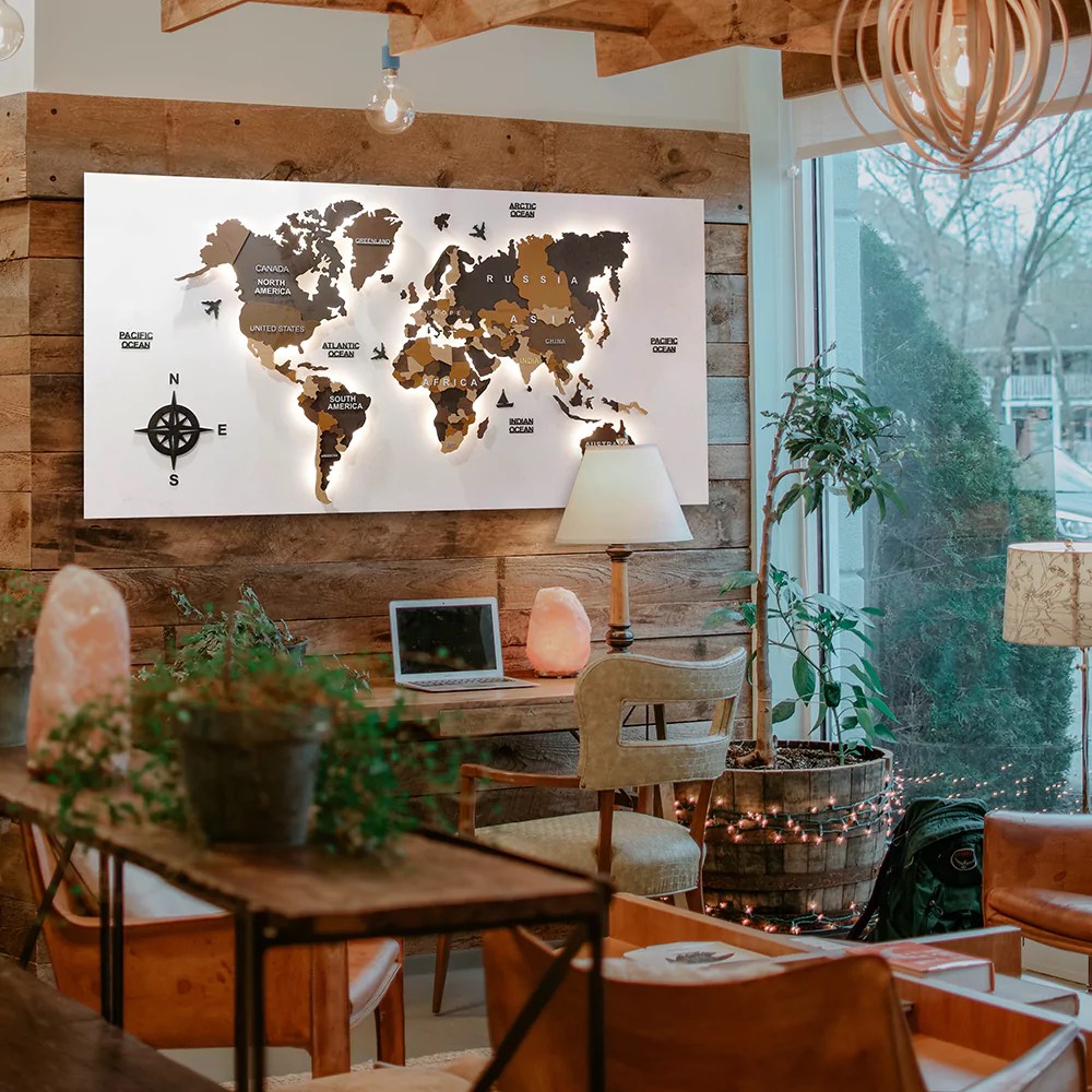 World Map Wall Decor with Lighting Illuminate Your Space