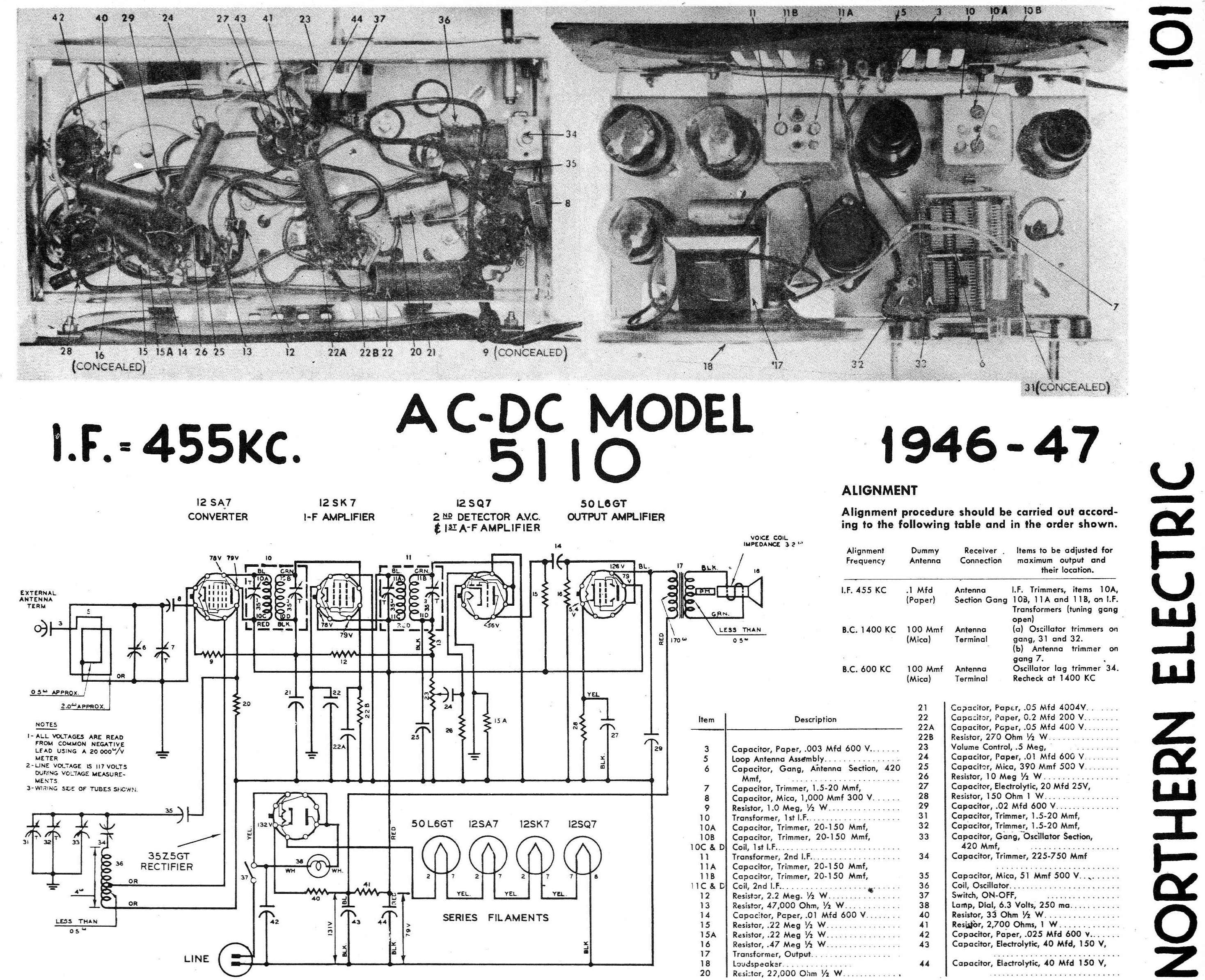 Diagrams and Service Data for Northern Electric 5110 | RCC