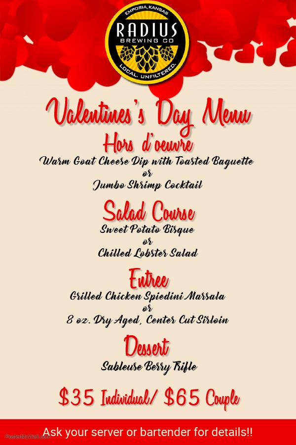 Special Valentine’s Day Menu! Radius Brewing Company Restaurant