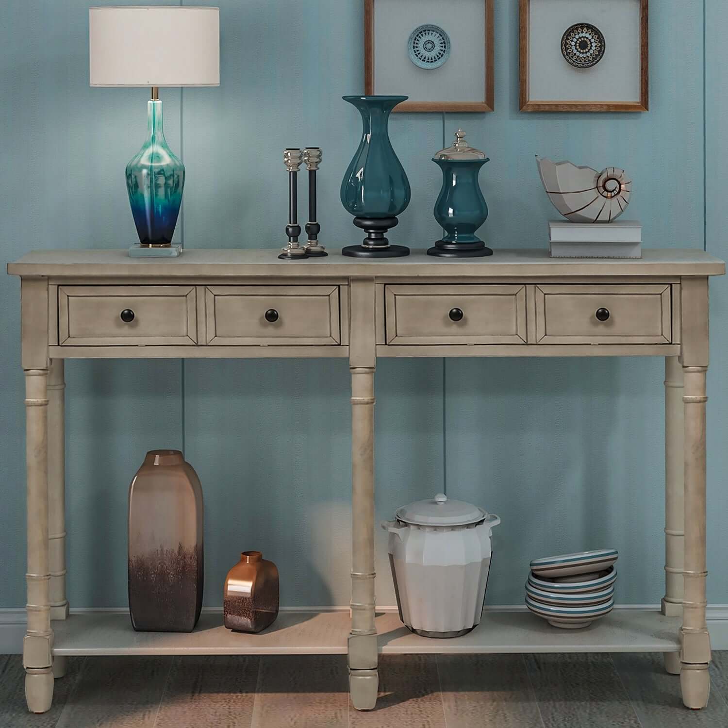 Classic Console Table with 2 Drawers and Bottom Shelf Radwell Designs