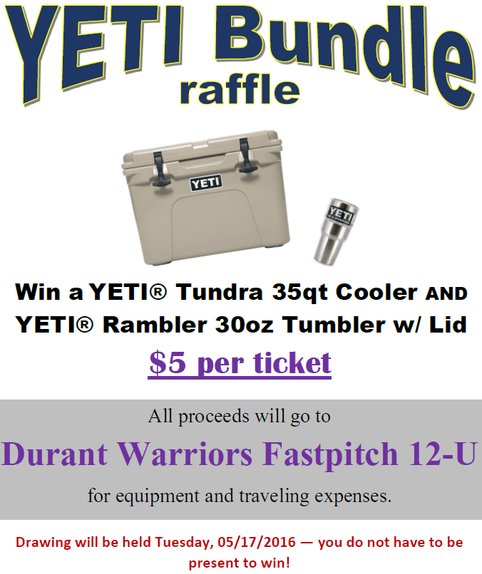 YETI Bundle Raffle for 12U Warriors Fastpitch