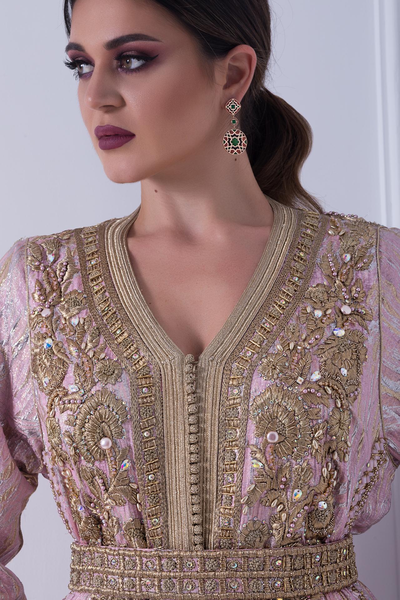 Caftan en deux pièces unicolore brodé Rafinity Haute