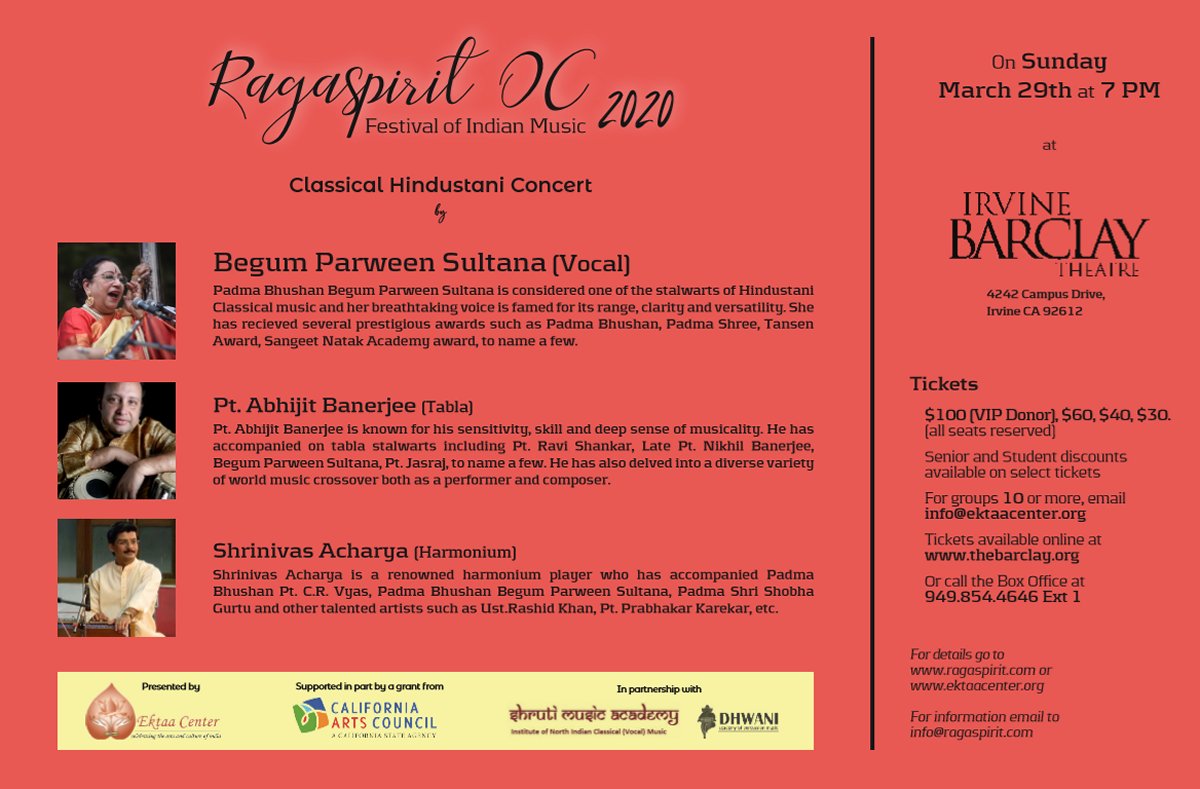Raga Spirit 2020 A festival of Indian Music Schedule for 29 Mar