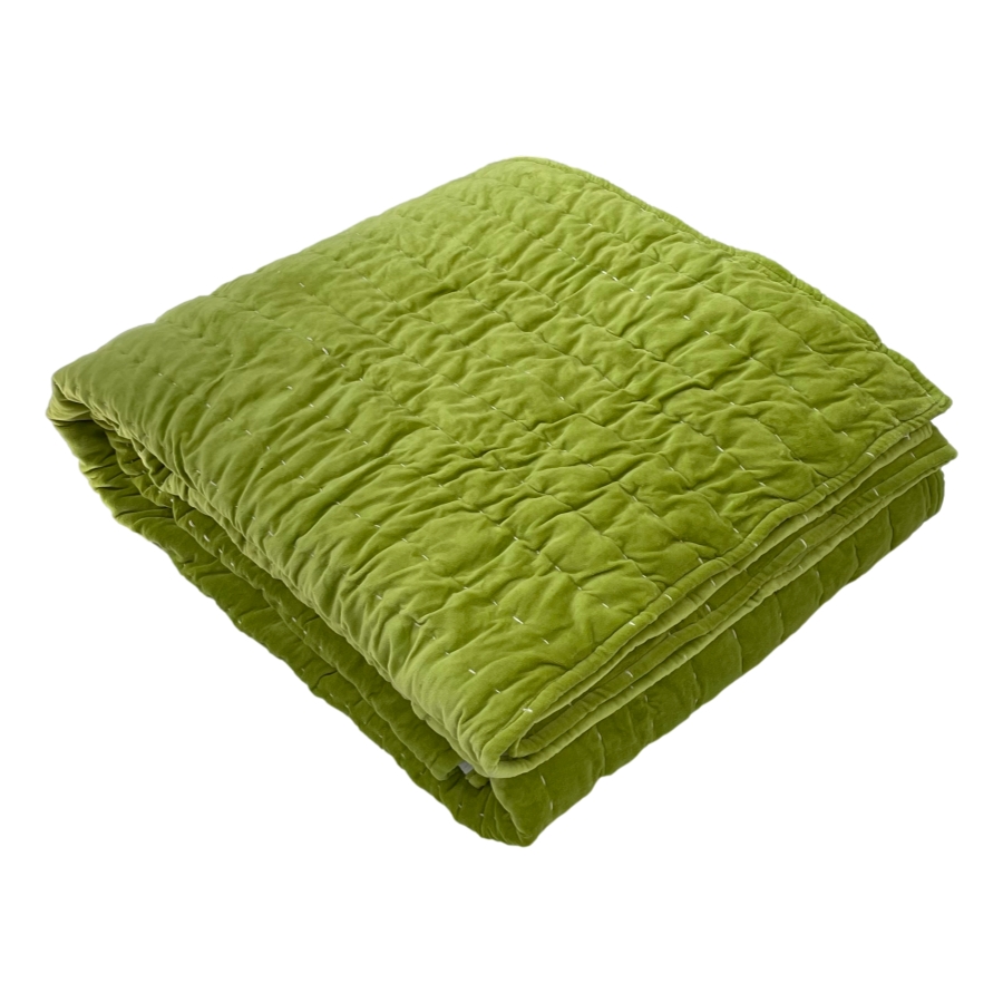 Hand Quilted Lime Green Velvet Bedspread Ragged Rose